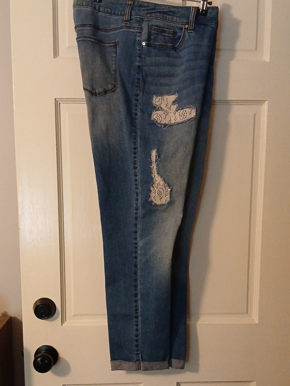 Chico's Medium Blue Denim Ankle Jeans with  Lace Patching